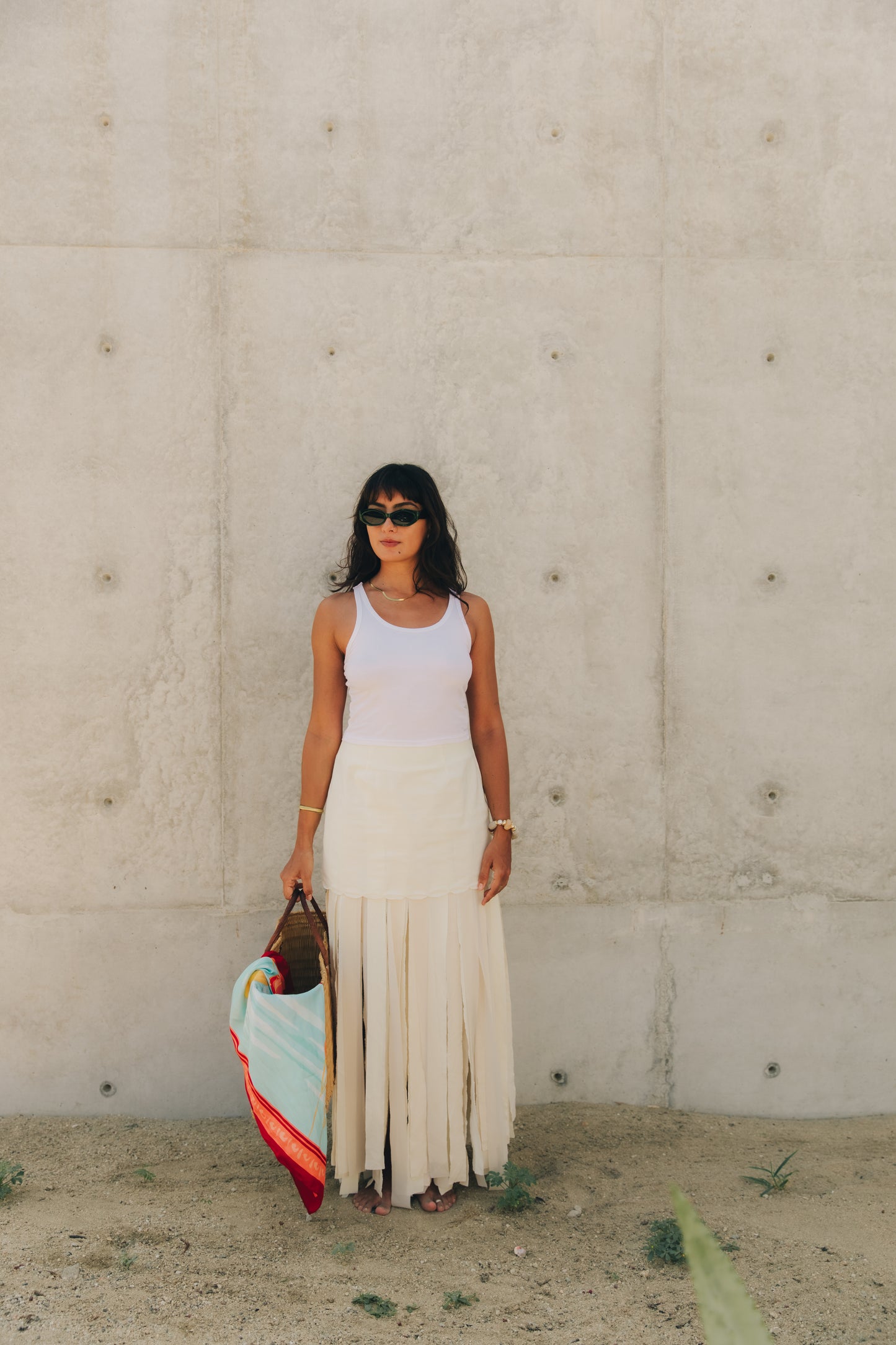 Jouri Cotton Linen Fringed Maxi Skirt