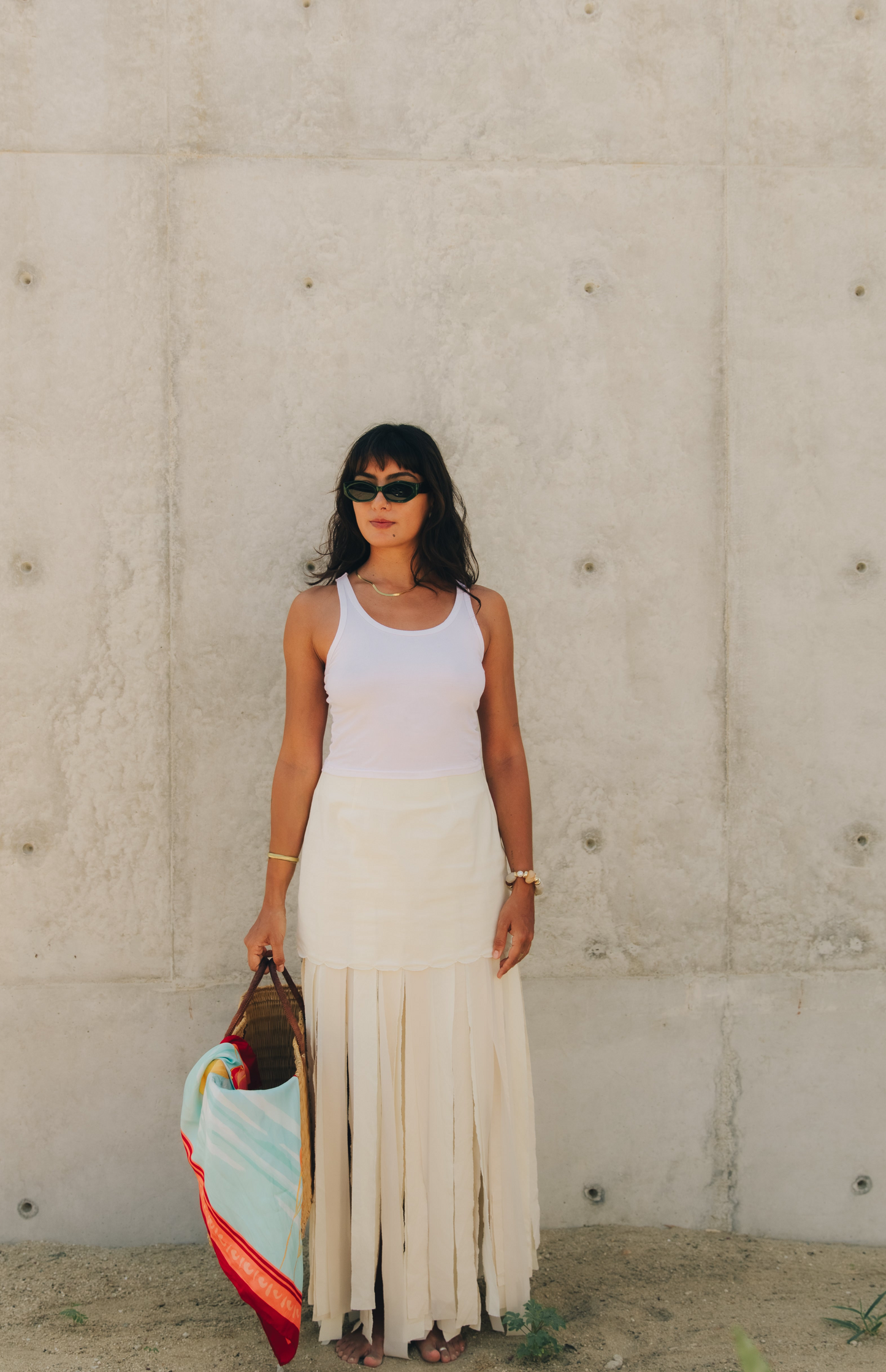 Jouri Cotton Linen Fringed Maxi Skirt