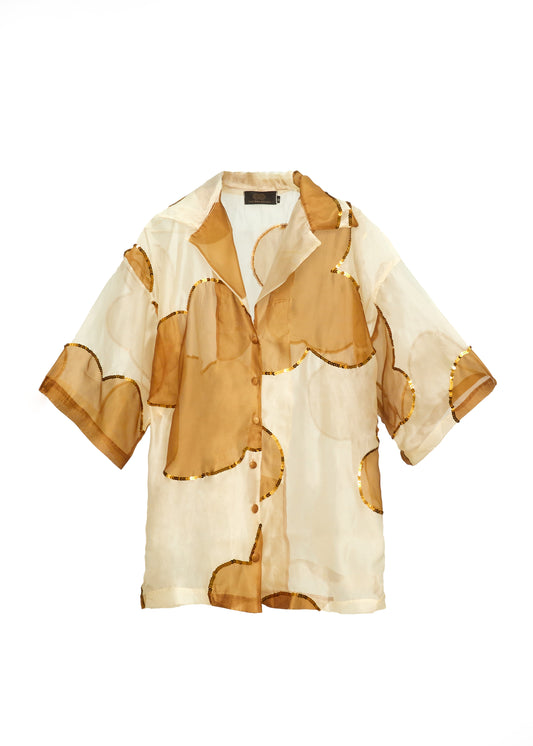 Ciel Sheer Oversized Organza Shirt (Oat)