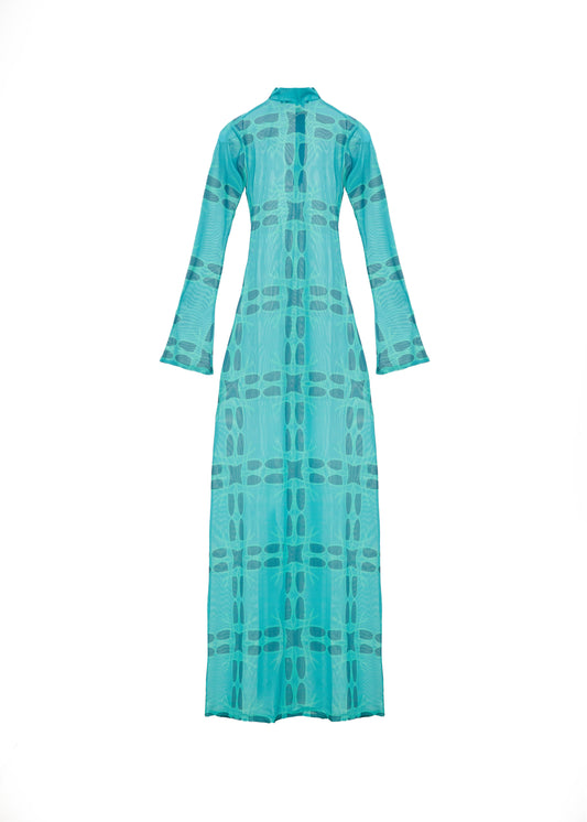 Queen Of Waves Teal Long Sleeve Maxi Mesh Dress