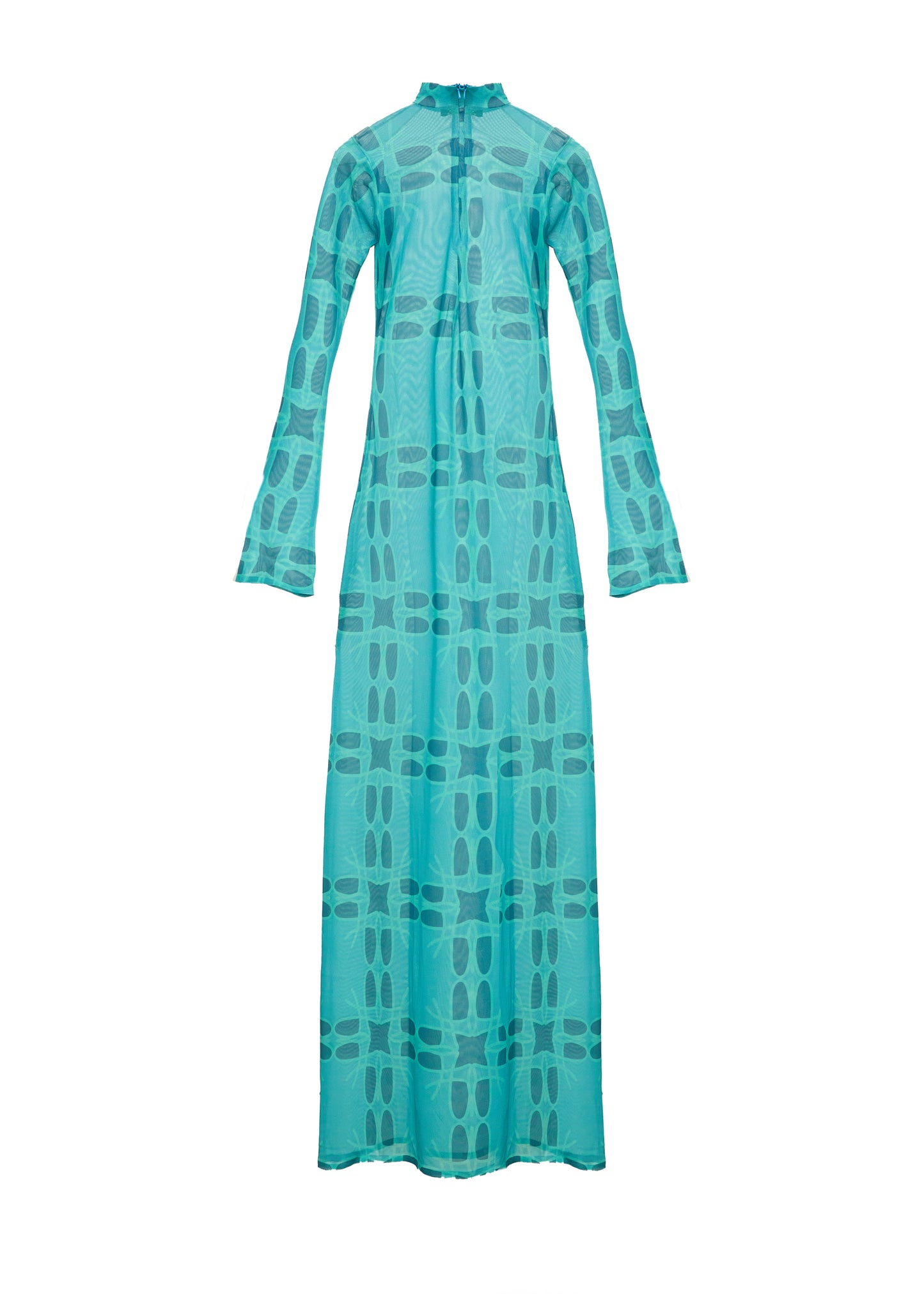 Queen Of Waves Teal Long Sleeve Maxi Mesh Dress