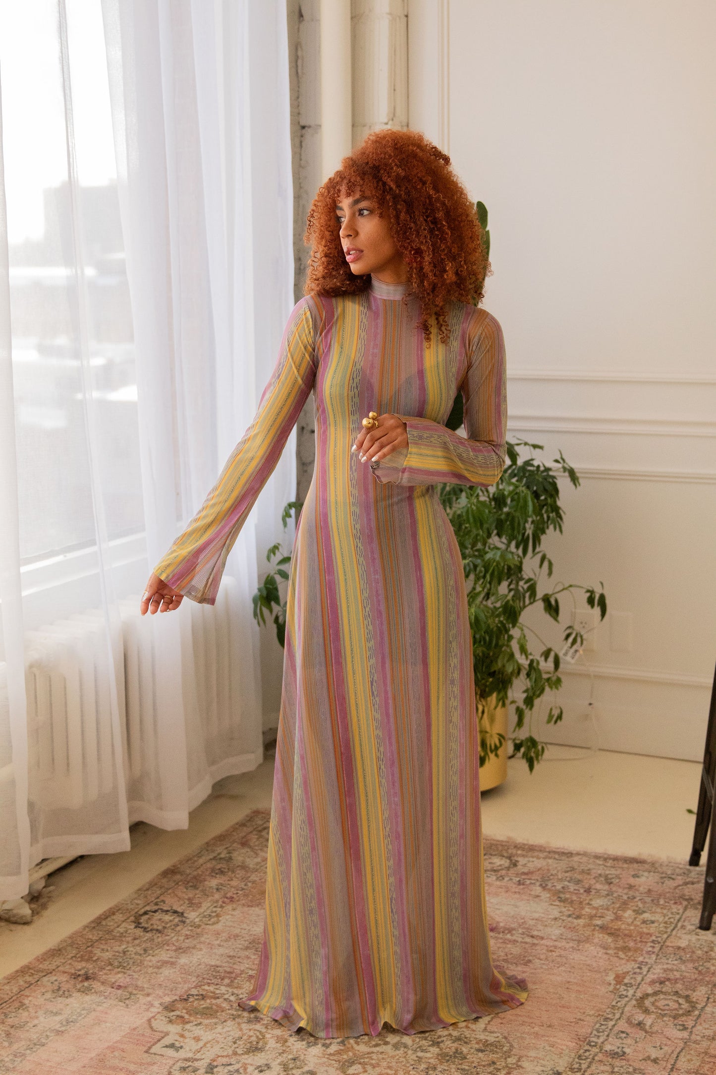 Candé Pink Long Sleeve Maxi Mesh Dress