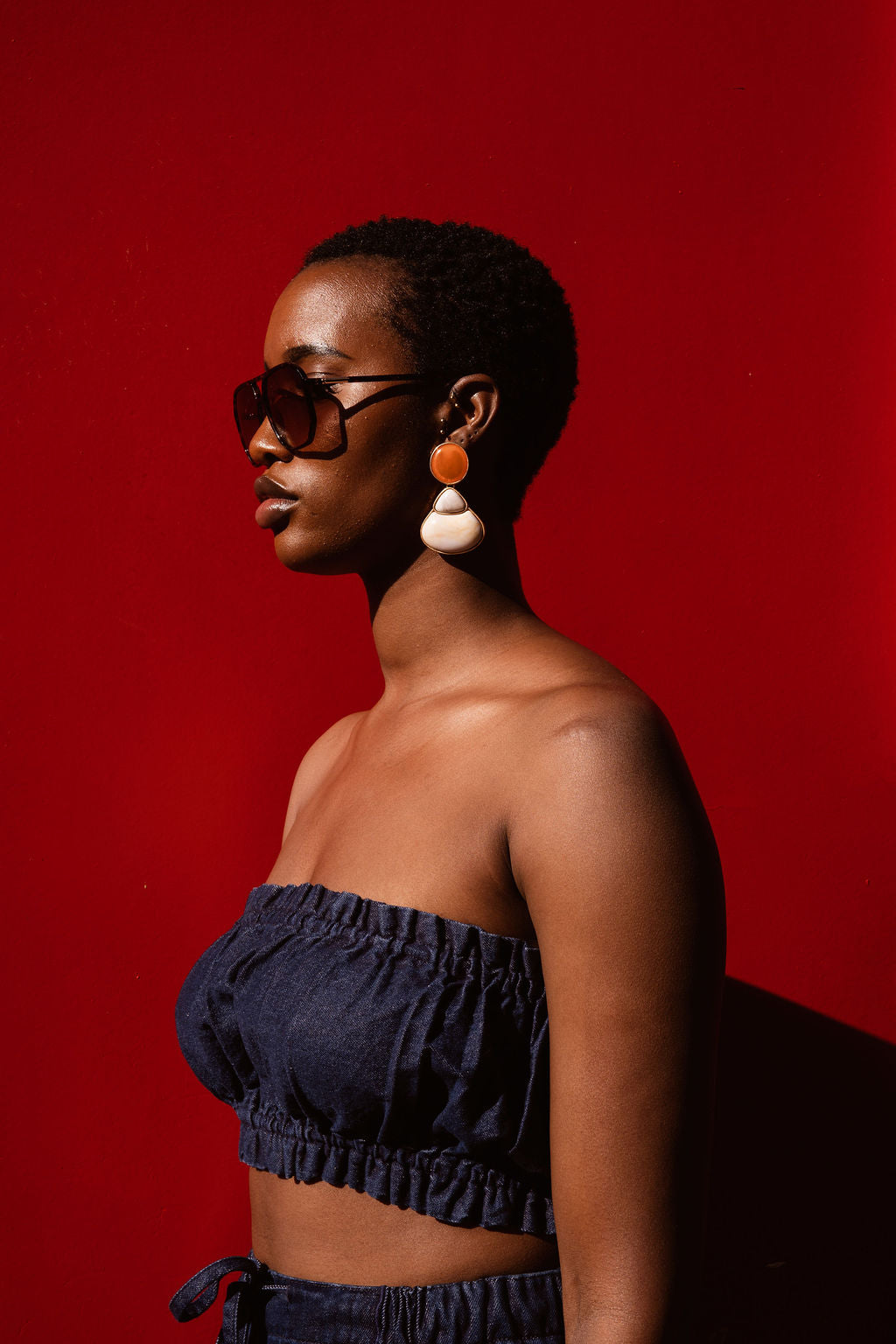 Mie Denim Cotton Bandeau Crop Top