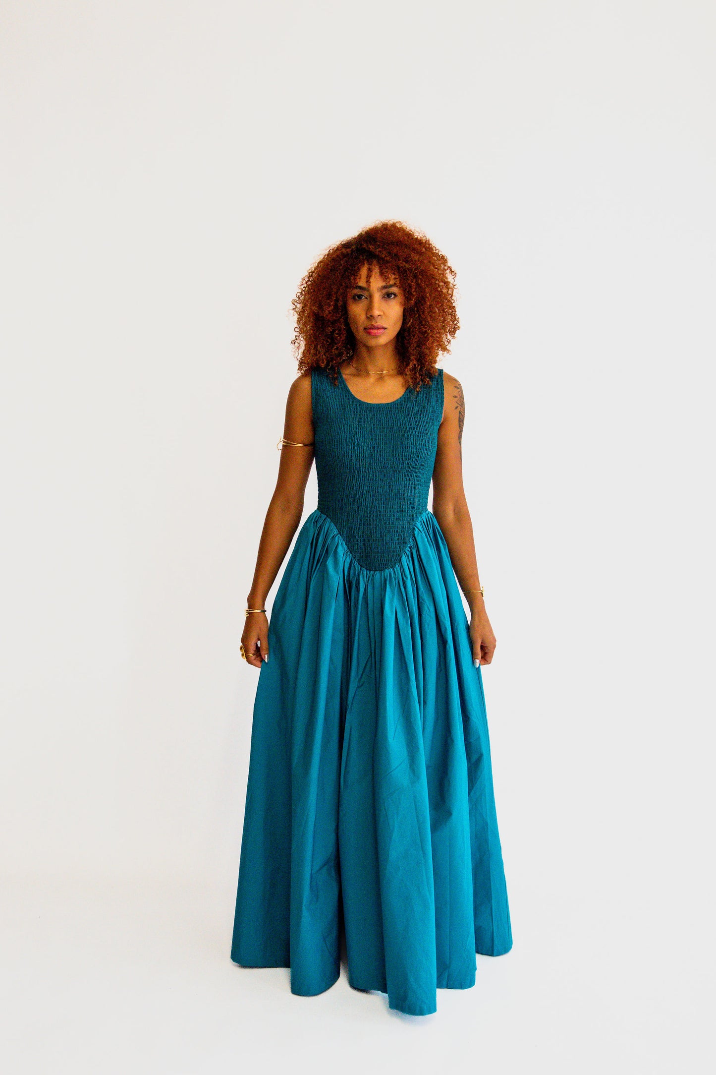 Sephora Smocked Drop Waist Dress - Aqua